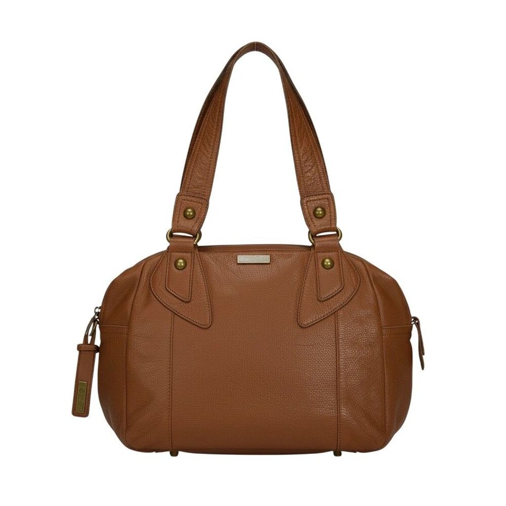 Joes Jeans Purse Satchel Bag Pebbled Leather Double Handle Brown
